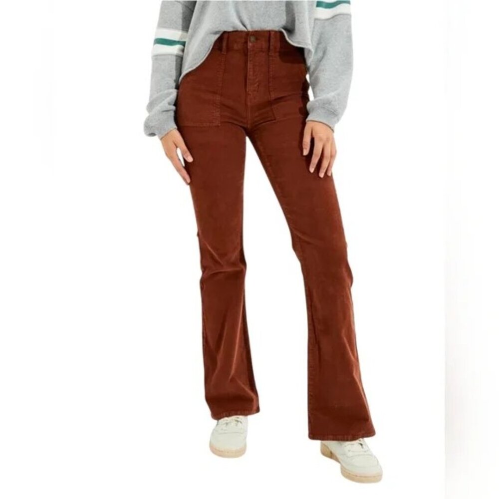 American Eagle Corduroy Super Hi-Rise Flare‎ Pant Brown Stretch Size 2